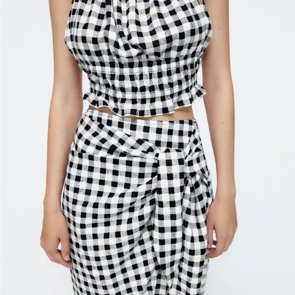 ZARA Gingham Linen Blend Skirt - Picture 5 of 12